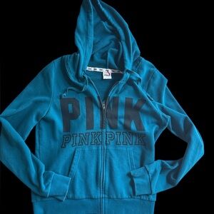 Victoria’s Secret large blue love pink hoodie, zip up jacket sweatshirt